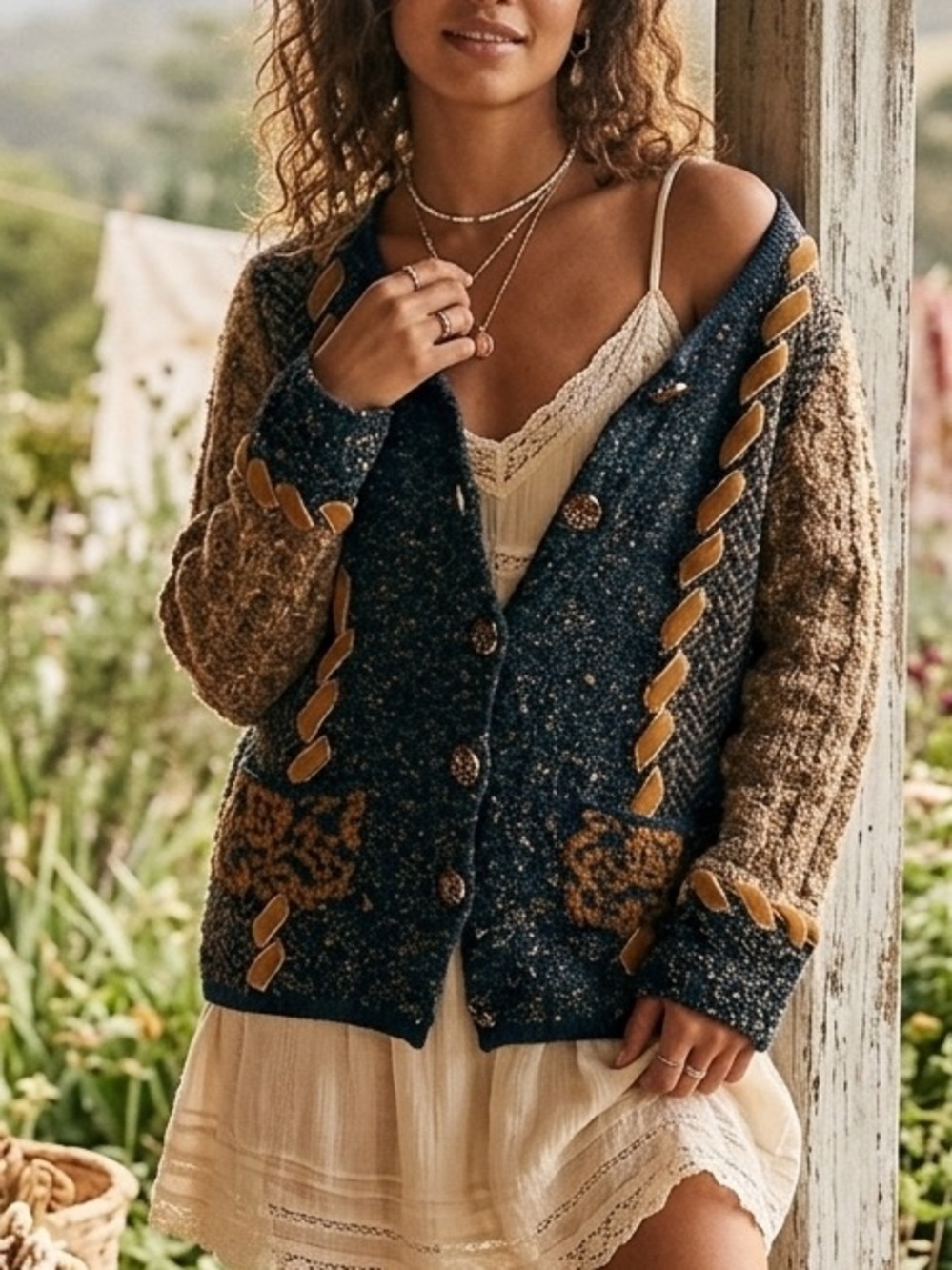 Vintage Curio Mixed Yarn Patchwork Knit Cardigan Boho Artsy